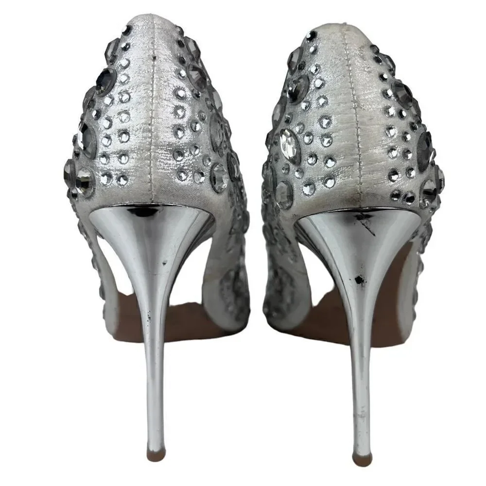 Charlotte Russe Elsa Heels Silver Studded Rhinestone Embellished 4.5 Heel Size 8